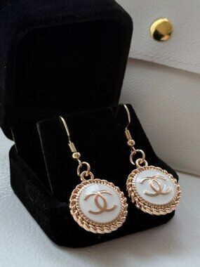 ✨VINTAGE CHANEL CC Repurposed Earrings - White